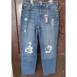 Tommy Hilfiger Women Boyfriend Jeans Ankle Size 6 Distressed Medium‎ Wash New